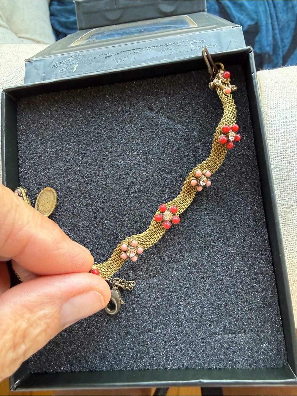 Michal Negrin Gold-Tone Multichain Bracelet with Pink and Red Bead Clusters